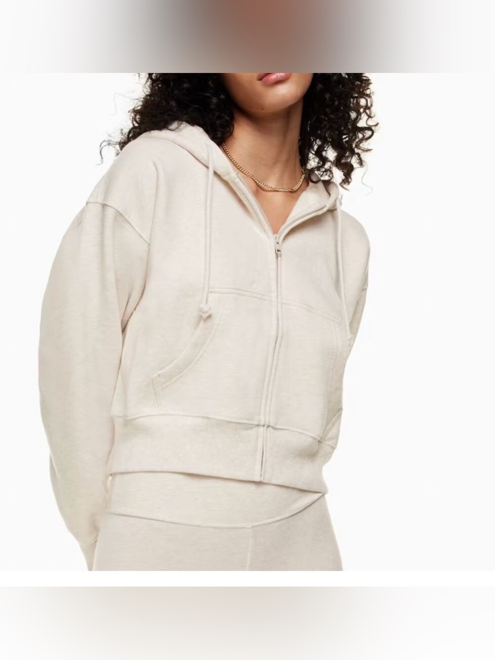 Aritzia TNA Boyfriend cropped oatmeal zip-up hoodie